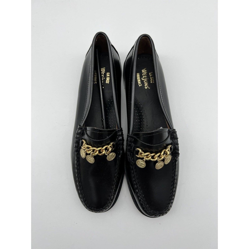 New Anthropologie Bass Charm Penny Laofers Womans Size 8 Medium Black Slip On - Picture 4 of 11